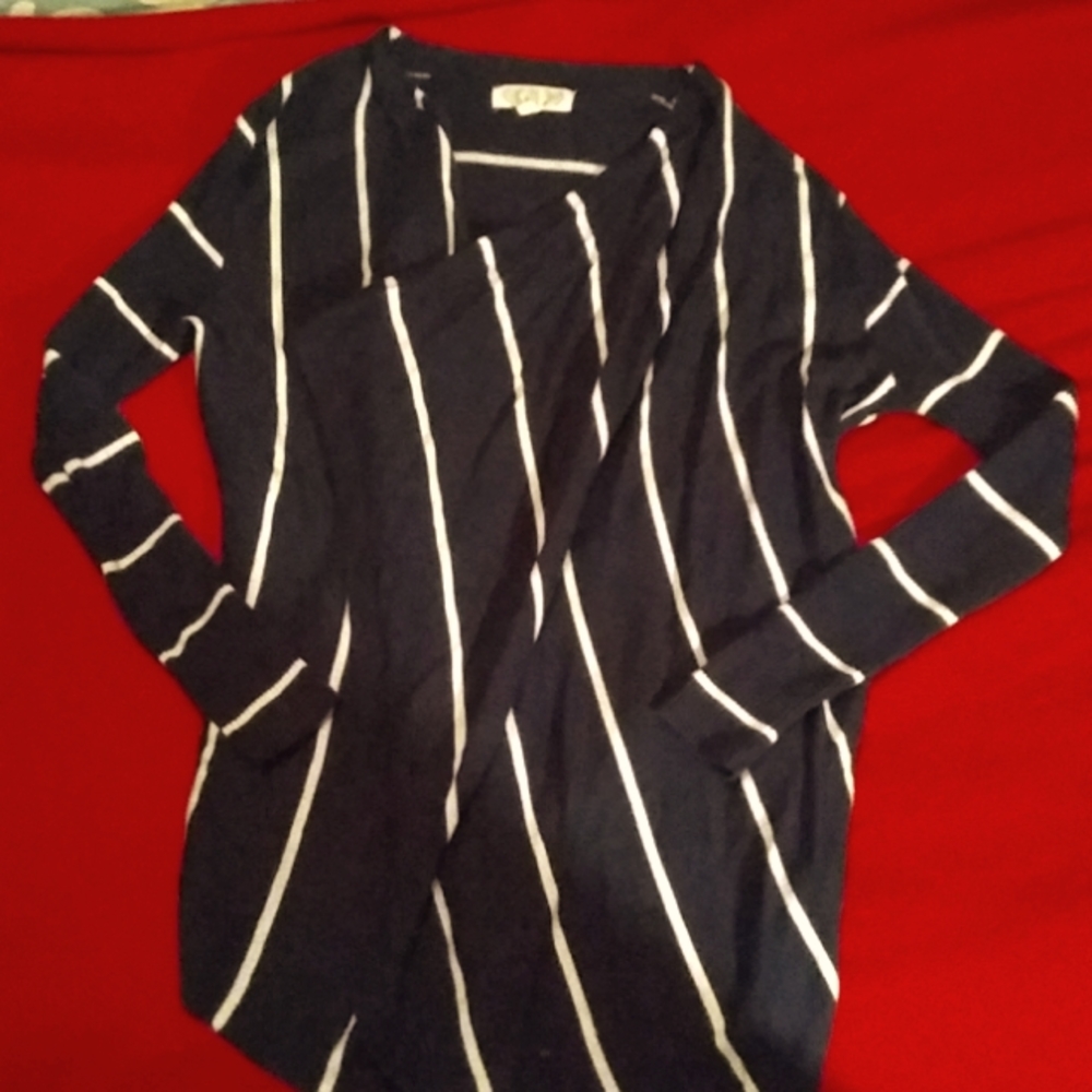 Blue and white striped cardigan